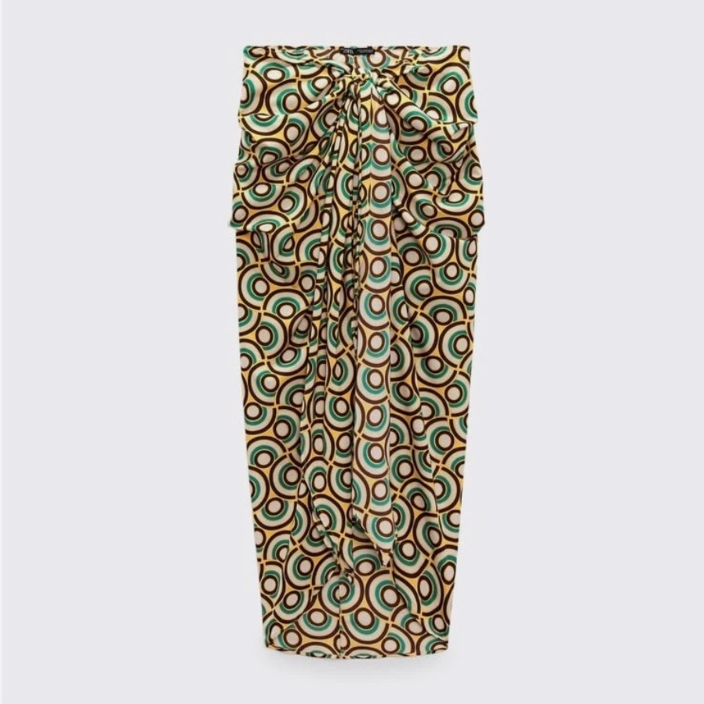 Zara PRINTED WRAP SKIRT KNOT PAREO. Multicolored. One Size. New with Tags.